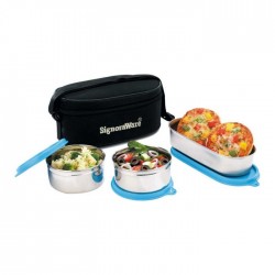Double Decker Special Steel Lunch Box With Black Bag, 350ml+350ml+650ml, Set Of 3 Double Decker Special Steel Lunch Box With Black Bag, 350ml+350ml+650ml, Set Of 3