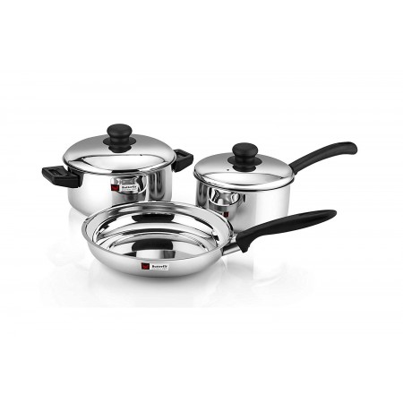 Butterfly Stainless Steel Cookware Set, 3-Piece, Silver