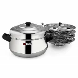 LLM Stainless Steel Idly Cooker Curve Set with 4 Plates