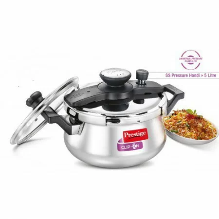 Prestige Clip-On Stainless Steel Pressure Cooker Handi- 5 Litre Prestige Clip-On Stainless Steel Pressure Cooker Handi- 5 Litre