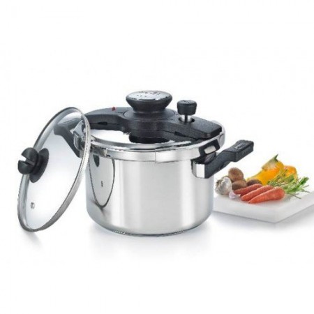 Prestige Clip on Stainless Steel 5 ltr pressure cooker Universal Lid along and glass lid with ladle holder