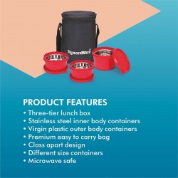 Signoraware Monarch Executive Medium Microsafe Steel Microwave Safe Lunch Box 3 Stainless Steel Containers + Insulated Bag 500ml+350ml+350ml Set Of 3 Signoraware Monarch Executive Medium Microsafe Steel Microwave Safe Lunch Box 3 Stainless Steel Containers + Insulated Bag 500ml+350ml+350ml Set Of 3