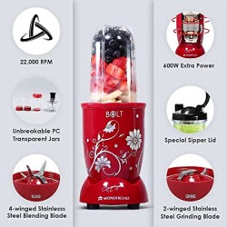 Wonderchef Nutri blend BOLT 600W Mixer Grinder Red  Wonderchef Nutri blend BOLT 600W Mixer Grinder Red