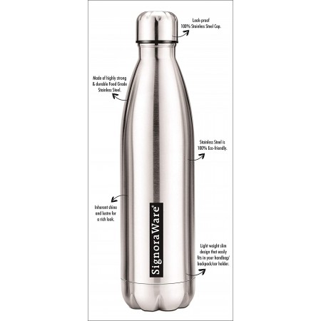 Signoraware Aace Stainless Steel Fridge Water Bottle - Cola, 1 Litre