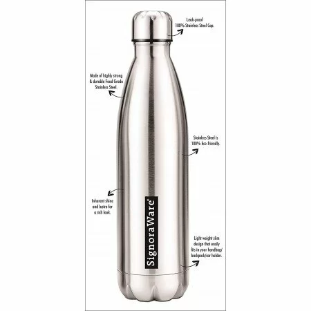 Signoraware Aace Stainless Steel Fridge Water Bottle - Cola, 1 Litre Signoraware Aace Stainless Steel Fridge Water Bottle - Cola, 1 Litre