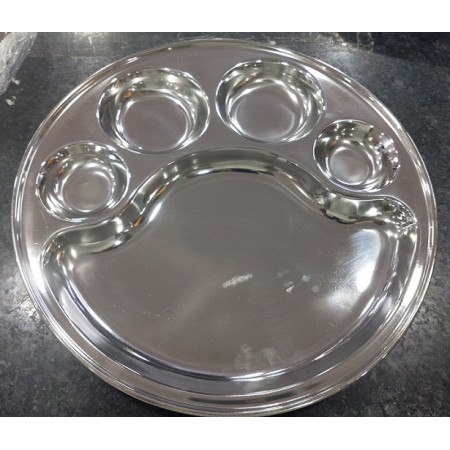 BHOJAN Patra Stainless Steel Round smiley  5 Partition Plate