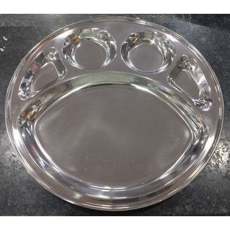 BHOJAN Patra Stainless Steel Round Bengali 5 Partition Plate