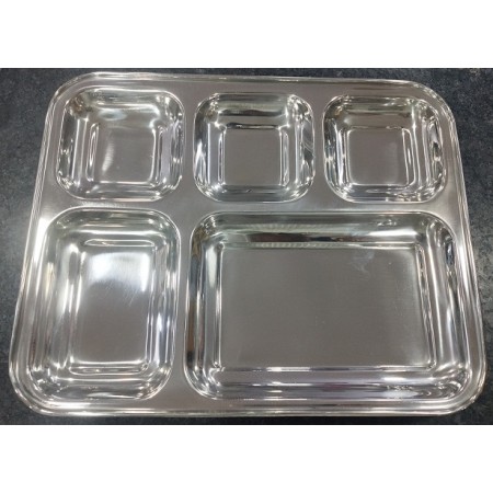 BHOJAN Patra Stainless Steel Square 5 Partition Plate