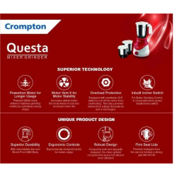 Crompton Mixer Grinder QUESTA 500 Watts 5 Years Warranty Crompton Mixer Grinder QUESTA 500 Watts 5 Years Warranty