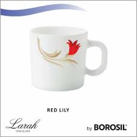 Larah by Borosil Red Lily Opalware Mug Set, 2-Pieces, White