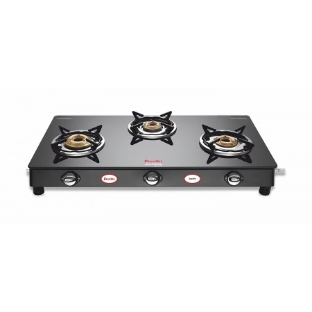 Preethi Blu Flame Sparkle Glass Top 3 Burner Gas Stove, Manual Ignition