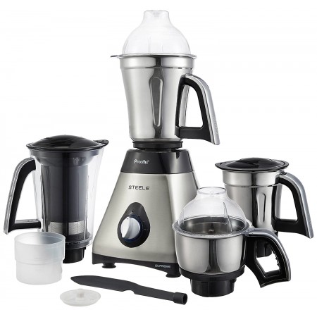 Preethi Steel Supreme MG-208 Mixer Grinder, 750W, 4 Jars (Silver/ Black)