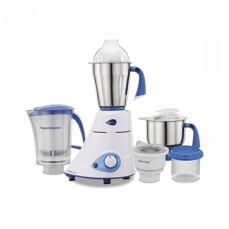 Preethi Blue Leaf Platinum MG 139 Mixer Grinder, 750W, 4 Jars (White and Blue)