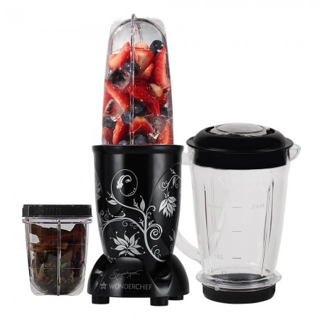 Wonderchef Nutri blend 400W 22000 RPM Mixer Grinder Blender SS Blades, 3 Unbreakable Jars, 2 Years Warranty, Black