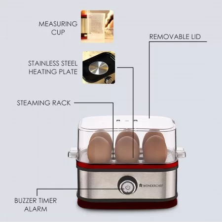 Wonderchef Egg Boiler Crimson Edge With 6 Egg Poacher, 400W, Auto Switch Off, Alarm Function, 2 Years Warranty Wonderchef Egg Boiler Crimson Edge With 6 Egg Poacher, 400W, Auto Switch Off, Alarm Function, 2 Years Warranty