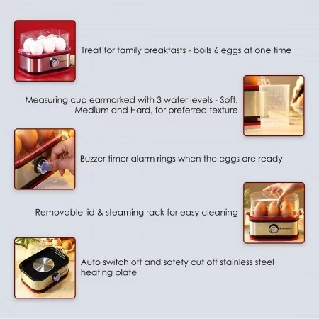 Wonderchef Egg Boiler Crimson Edge With 6 Egg Poacher, 400W, Auto Switch Off, Alarm Function, 2 Years Warranty Wonderchef Egg Boiler Crimson Edge With 6 Egg Poacher, 400W, Auto Switch Off, Alarm Function, 2 Years Warranty