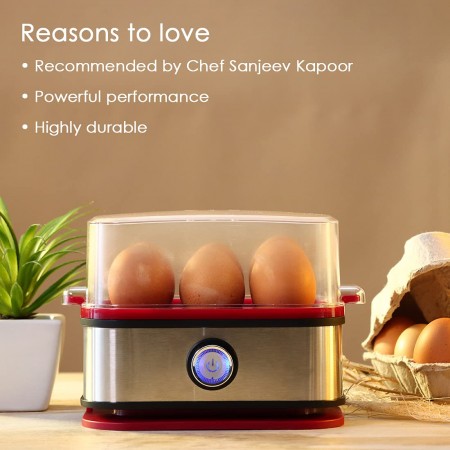 Wonderchef Egg Boiler Crimson Edge With 6 Egg Poacher, 400W, Auto Switch Off, Alarm Function, 2 Years Warranty